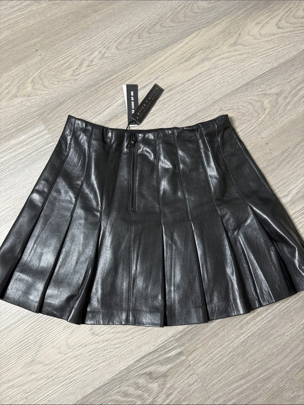 Alice + Olivia Black Pleated Faux Leather Mini Skirt
